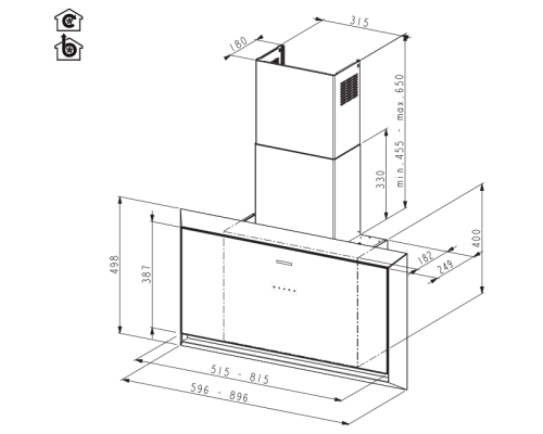 Купить  Вытяжка без купола Faber TWICE ARIES BK GLASS/X A60 330.0541.074 в интернет-магазине Мега-кухня 3