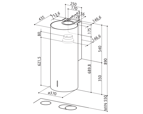 Купить  Вытяжка без купола Faber CYLINDRA/2 EV8 2EL XH890 в интернет-магазине Мега-кухня 1