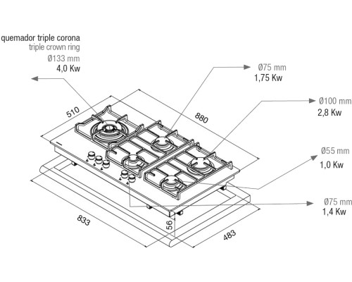 Купить  Газовая варочная панель Pando PGA-4491 в интернет-магазине Мега-кухня 3