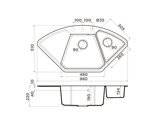 Купить  Мойка Omoikiri Yonaka 98C-GR в интернет-магазине Мега-кухня 4