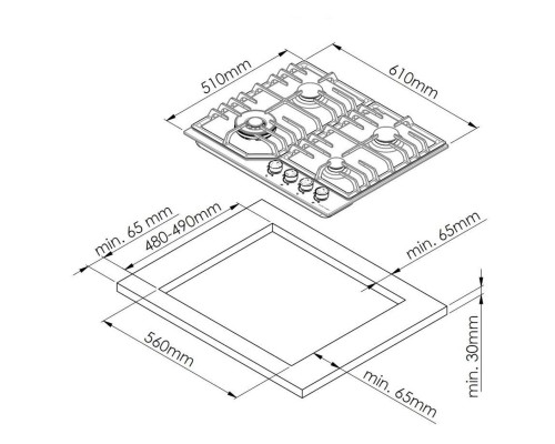 Купить  Газовая варочная панель HiSTORY HGE 640C FBK, чёрный матовый в интернет-магазине Мега-кухня 4