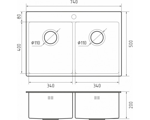 Купить Мойка Rivelato 7450 2В PVD black в интернет-магазине Мега-кухня 2 Купить Мойка Rivelato 7450 2В PVD black в интернет-магазине Мега-кухня 2