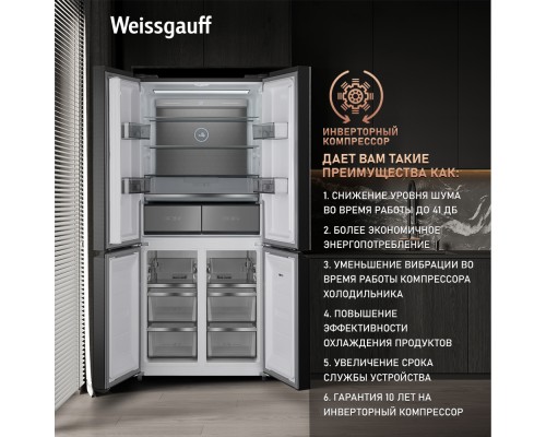 Купить Отдельностоящий холодильник с инвертором Weissgauff WCD 590 NoFrost Inverter Premium EcoFresh Inox Glass в интернет-магазине Мега-кухня 12 Купить Отдельностоящий холодильник с инвертором Weissgauff WCD 590 NoFrost Inverter Premium EcoFresh Inox Glass в интернет-магазине Мега-кухня 12