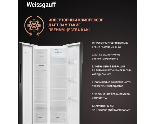 Купить Отдельностоящий холодильник с инвертором Weissgauff WSBS 500 Inverter NoFrost White Glass в интернет-магазине Мега-кухня 18 Купить Отдельностоящий холодильник с инвертором Weissgauff WSBS 500 Inverter NoFrost White Glass в интернет-магазине Мега-кухня 18