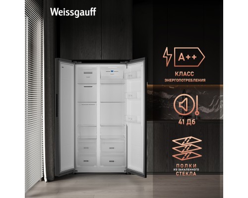 Купить Отдельностоящий холодильник с инвертором Weissgauff WSBS 600 NoFrost Inverter Inox Glass в интернет-магазине Мега-кухня 14 Купить Отдельностоящий холодильник с инвертором Weissgauff WSBS 600 NoFrost Inverter Inox Glass в интернет-магазине Мега-кухня 14