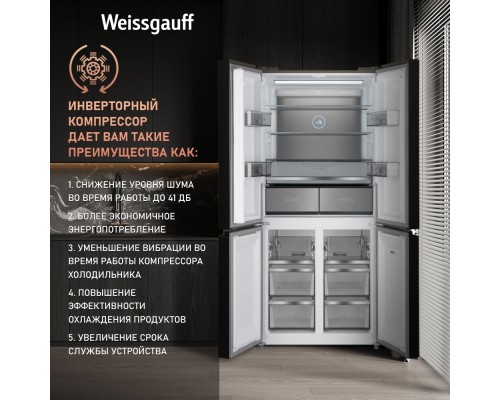 Купить  Отдельностоящий холодильник с инвертором Weissgauff WCD 590 Nofrost Inverter Premium EcoFresh Gold Glass в интернет-магазине Мега-кухня 8