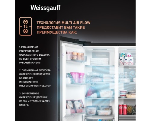 Купить Отдельностоящий холодильник с инвертором Weissgauff WSBS 1036 Inverter NoFrost Premium Dark Inox в интернет-магазине Мега-кухня 18 Купить Отдельностоящий холодильник с инвертором Weissgauff WSBS 1036 Inverter NoFrost Premium Dark Inox в интернет-магазине Мега-кухня 18