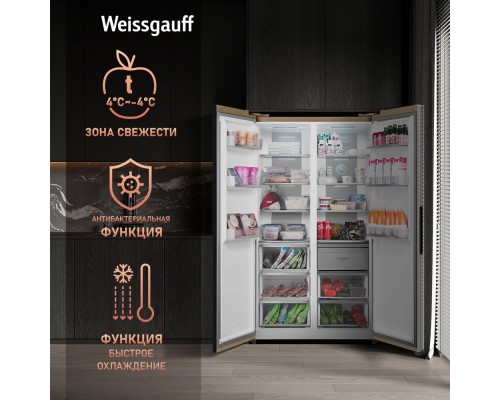 Купить Отдельностоящий холодильник с инвертором Weissgauff WSBS 1036 Inverter NoFrost Premium Сhampagne Glass в интернет-магазине Мега-кухня 20 Купить Отдельностоящий холодильник с инвертором Weissgauff WSBS 1036 Inverter NoFrost Premium Сhampagne Glass в интернет-магазине Мега-кухня 20