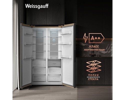 Купить Отдельностоящий холодильник с инвертором Weissgauff WSBS 1036 Inverter NoFrost Premium Сhampagne Glass в интернет-магазине Мега-кухня 24 Купить Отдельностоящий холодильник с инвертором Weissgauff WSBS 1036 Inverter NoFrost Premium Сhampagne Glass в интернет-магазине Мега-кухня 24
