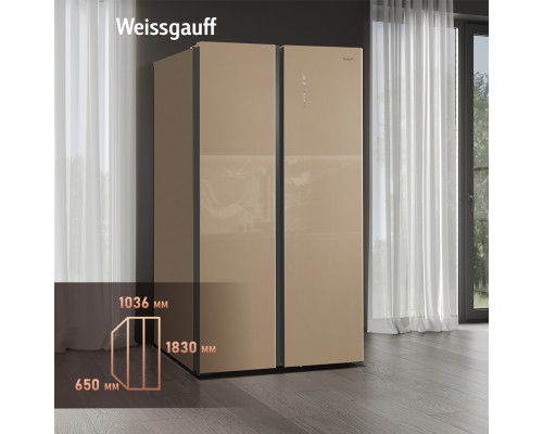 Купить Отдельностоящий холодильник с инвертором Weissgauff WSBS 1036 Inverter NoFrost Premium Сhampagne Glass в интернет-магазине Мега-кухня 27 Купить Отдельностоящий холодильник с инвертором Weissgauff WSBS 1036 Inverter NoFrost Premium Сhampagne Glass в интернет-магазине Мега-кухня 27