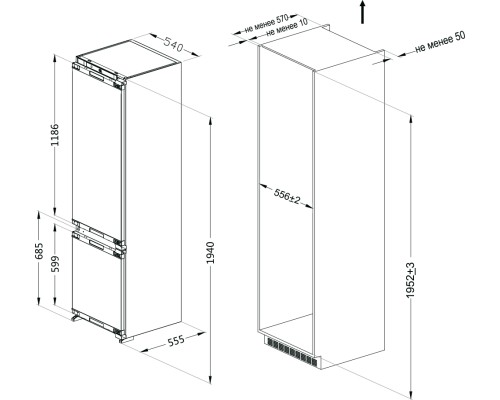 Купить  Встраиваемый двухкамерный холодильник ZUGEL ZRI2001NF (No Frost, Inverter) в интернет-магазине Мега-кухня 10