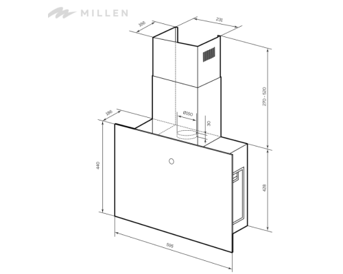 Купить  Наклонная кухонная вытяжка Millen MKHG 602 BL в интернет-магазине Мега-кухня 8
